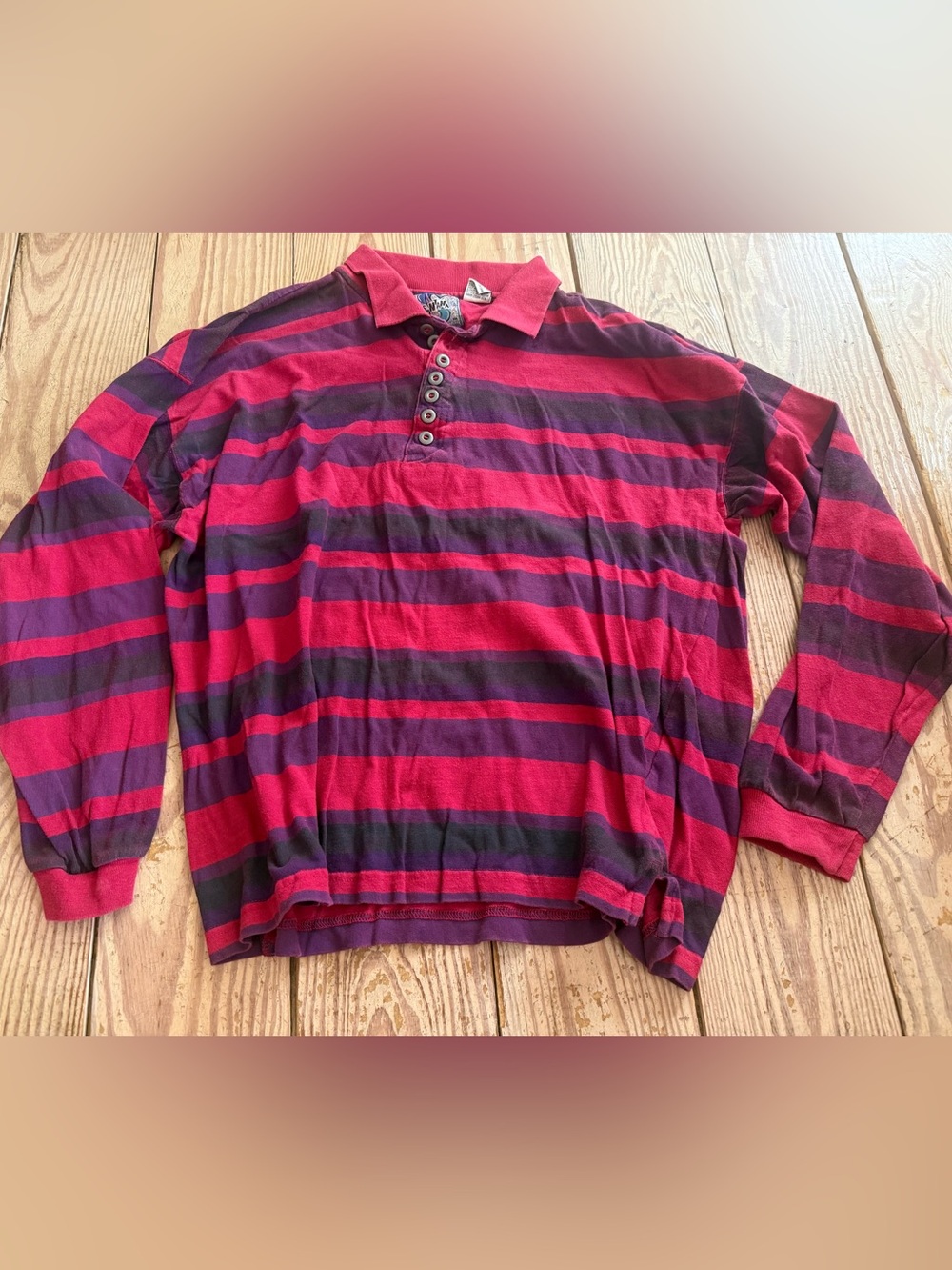 Vintage Santana Striped Long Sleeve Polo Shirt Size M